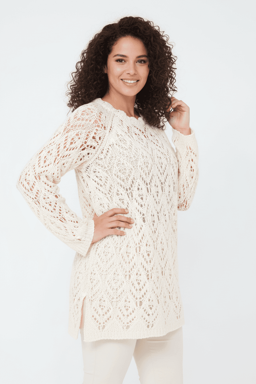 Pull en coton maille ajoure effet dentelle