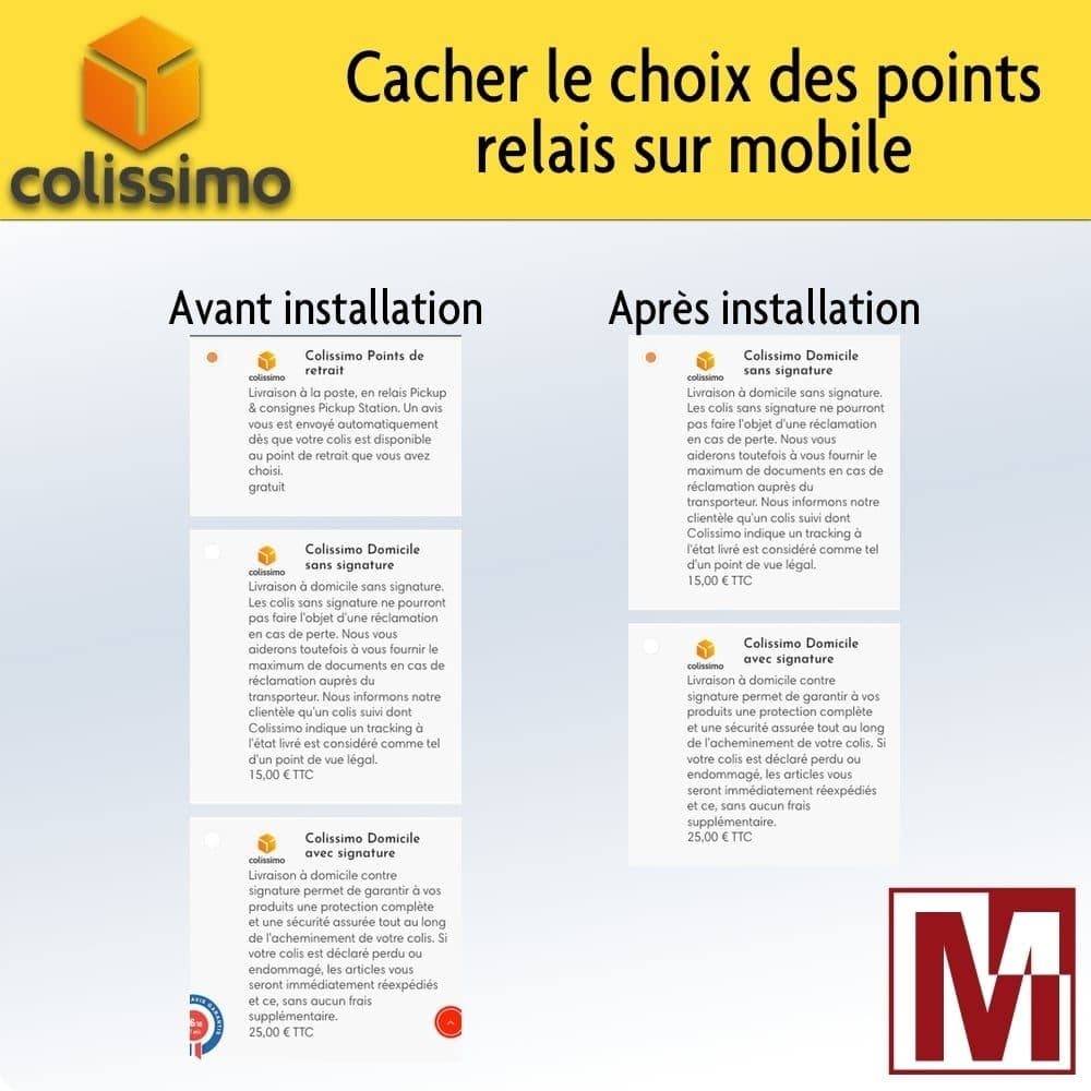 Cacher le choix des points relais sur le module Colissimo officiel sur mobile