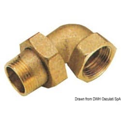 Raccord coudé à 90, 3 pièces, mâle/femelle avec fermeture sphéro-conique et o-ring