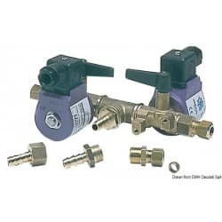 Electrovanne double avec commande à distance ou manuelle sur les robinets pour raccorder deux réservoirs à un moteur