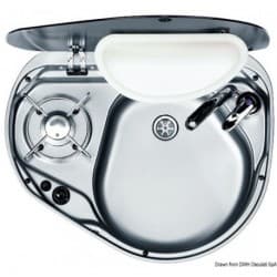 Plan de cuisson + évier + compartiment avec couvercle en vitre fumé