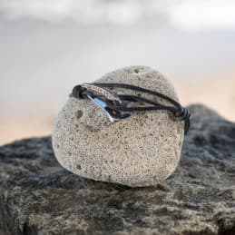 Bracelet Homme Ancre - Cuir- Argenté