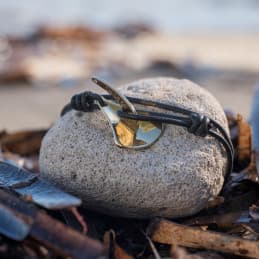 Bracelet Homme Ancre - Cuir- Doré
