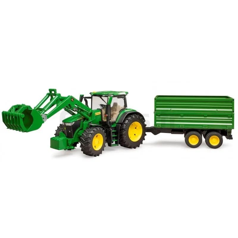 Tracteur JOohn Deere 7R 350 avec fourche et remorque double niveau ...