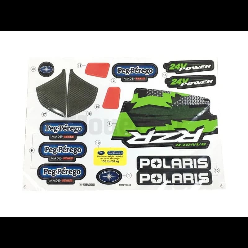 Décors Adhesif pour Polaris Ranger RZR 24 Volts Green Shadow Peg-Perego