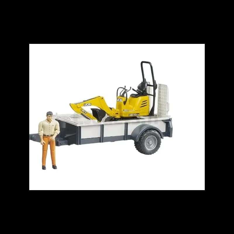 Anhänger mit Mikrobagger JCB 8010 CTS und Arbeiter Bruder