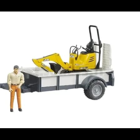 Remorque avec micro-pelle JCB 8010 CTS et ouvrier Bruder