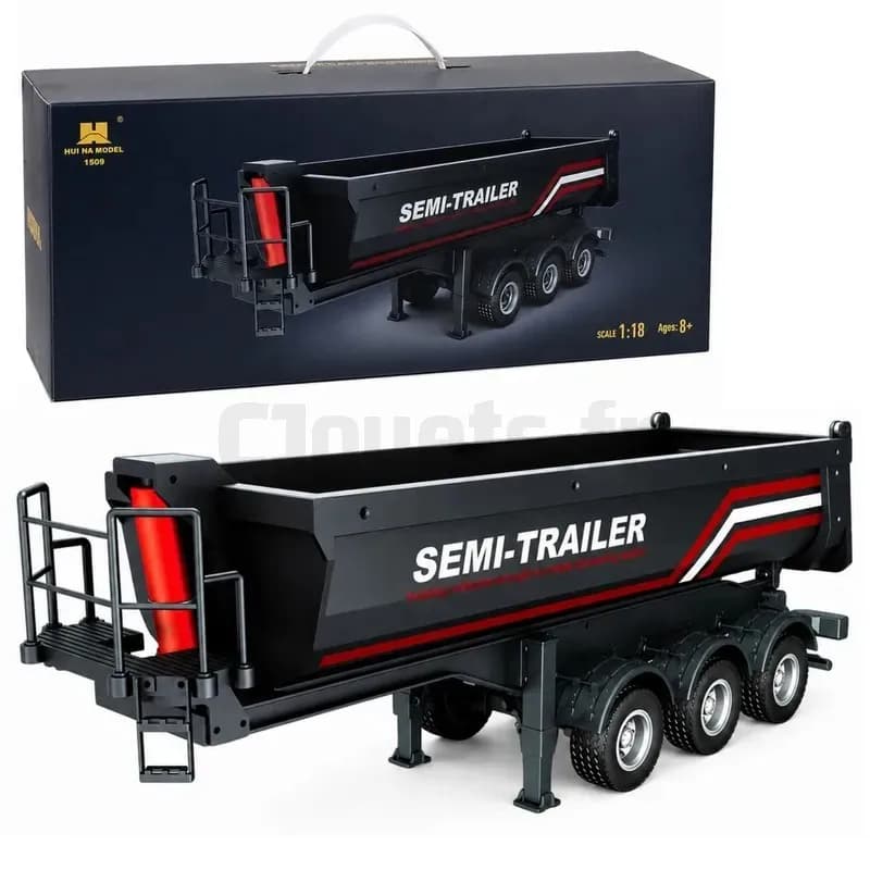 La remorque benne 1509 à l'échelle 1:18 est un complément fonctionnel au tracteur routier Scania 1501.