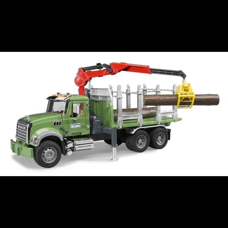 Camion transport de bois Mack Granit avec grue troncs Bruder 02824
