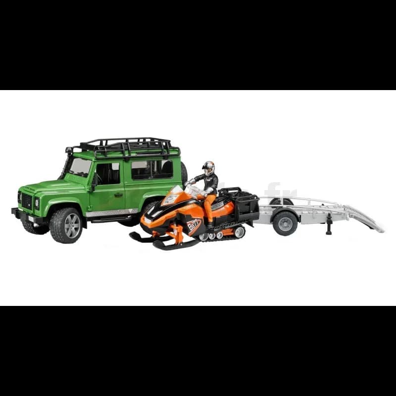 Land Rover Defender avec remorque Moto Neige Et Personnage Bruder 0...