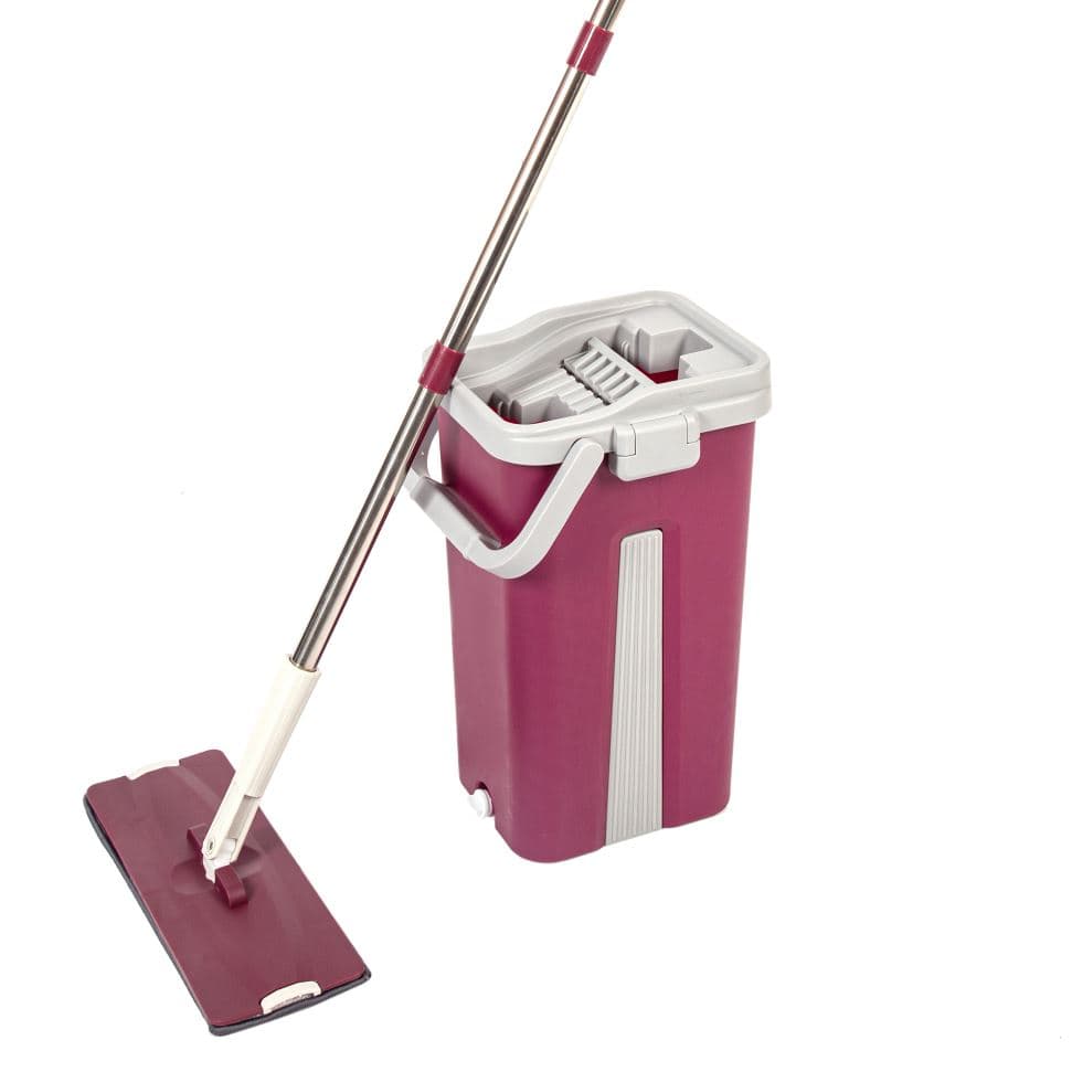 Kit Deluxe - Nouveau balai clean 360° - Microfibre comprise, seau essoreur magique - Balai à tête rotative - GARANTI 1 AN Rouge