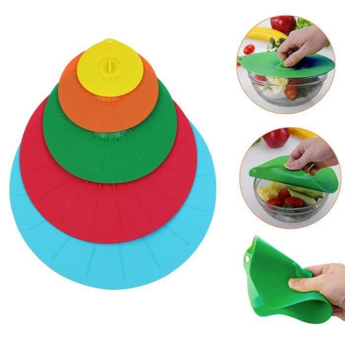 Couvercle en silicone - set de 5 pièces - Couvercles à ventouse en silicone - Doux durable - 5 Couleurs