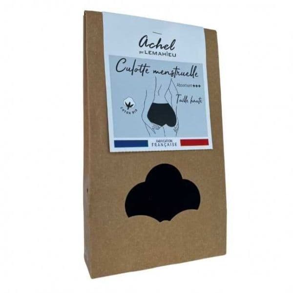 Culotte menstruelle en Coton Bio Taille Haute - Noir - ACHEL par Lemahieu XS (34/36)