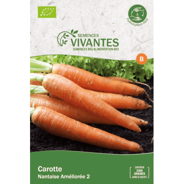 Graines de Carotte Nantaise Améliorée 2 Bio - Sachet de 2200 graines à planter - Semences Vivantes
