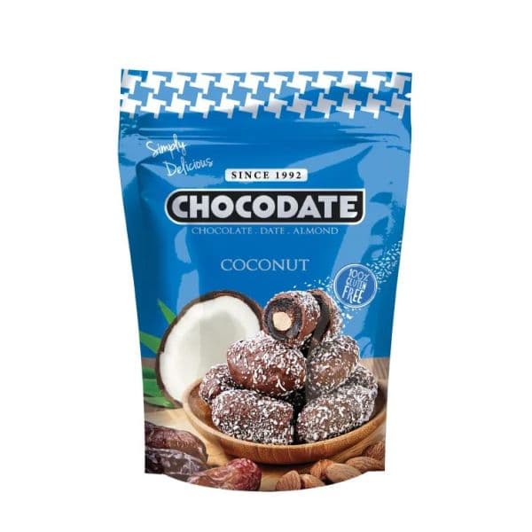 Tamrah Coconut - Dattes aux amandes enrobées de Chocolat au lait et de Noix de Coco