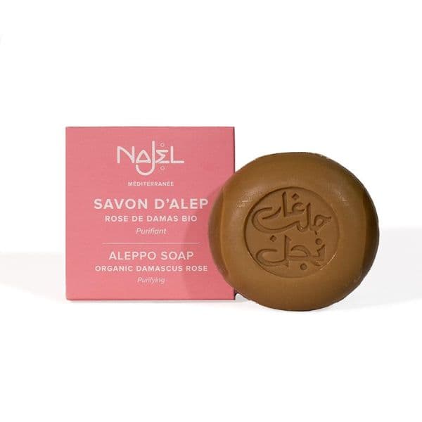 Savon d'Alep à la Rose de Damas Bio et Laurier - 100g - 100% Naturel - Najel