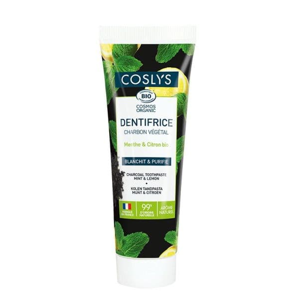 Dentifrice Charbon Végétal Bio - Menthe & Citron - 100g - Coslys