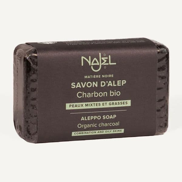 Savon d'Alep au Charbon Actif végétal Bio - 100g - Purifiant pour Visage & Corps - Najel