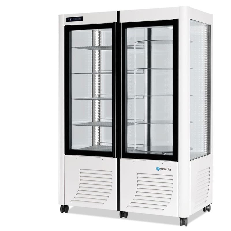 Vitrine 4 faces Positive Plateaux fixes et rotatif SCAIOLA