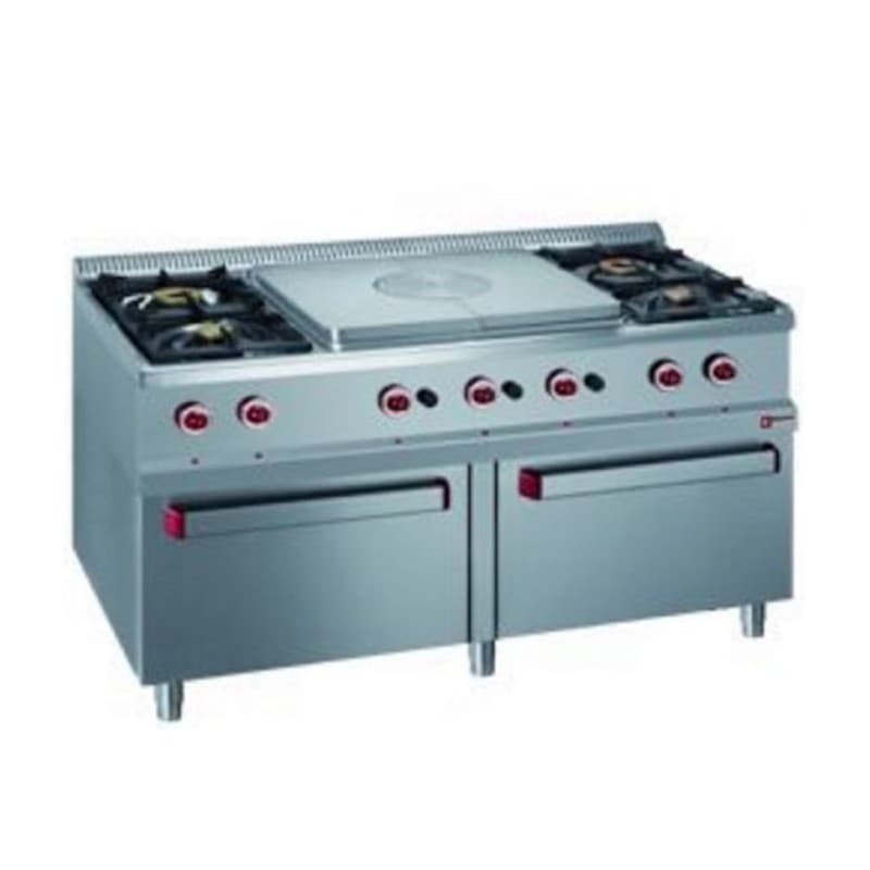 Fourneau gaz 4 feux + plaque coup de feu+ 2 fours DIAMOND