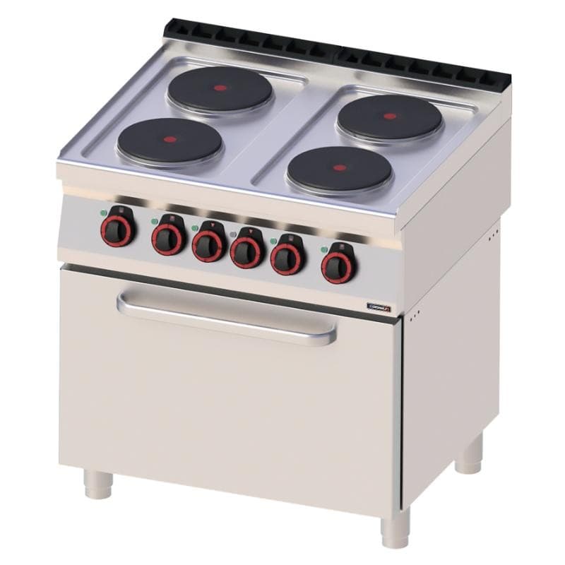 Fourneau électrique 4 feux avec four électrique statique GN 2/1 80 C