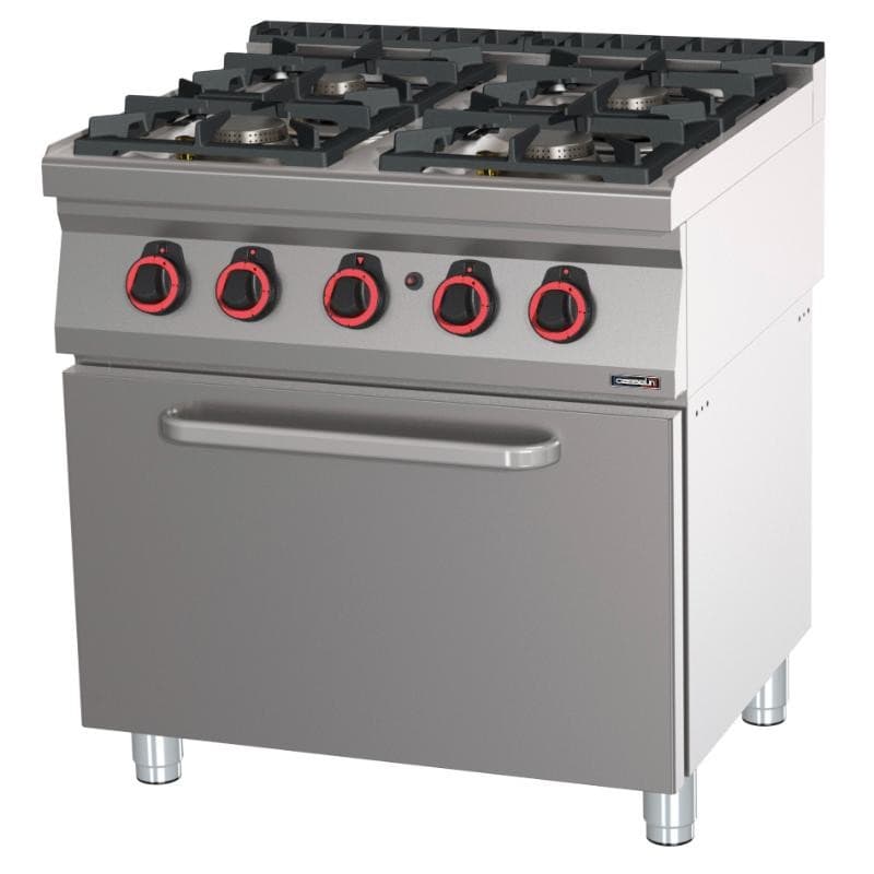 Fourneau gaz 4 feux avec four Ă gaz GN 2/1 HP 80 CASSELIN