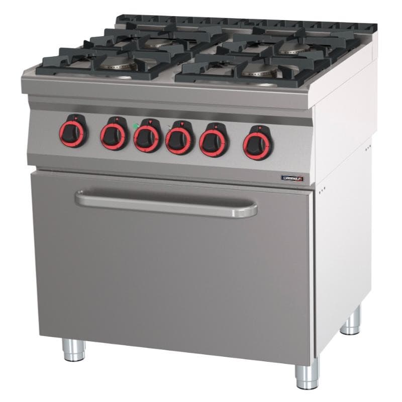 Fourneau gaz 4 feux avec four électrique statique GN 2/1 80 CASSELIN