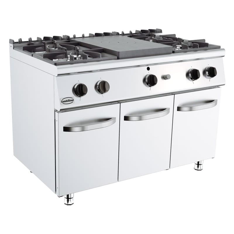 BASE 700 CUISINIERE PLAQUES COUP DE FEU GAZ 4 BR. COMBISTEEL
