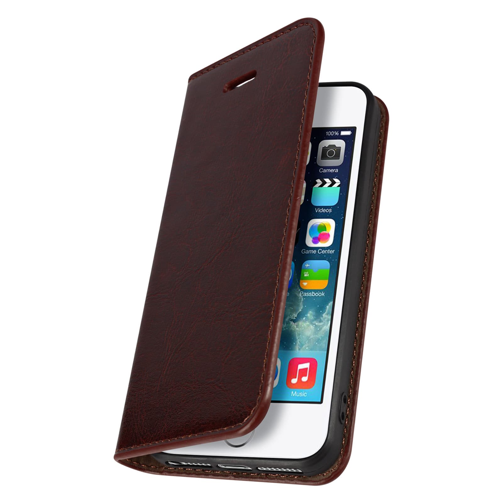 Etui cuir grainé Marron iPhone SE, 5, 5s