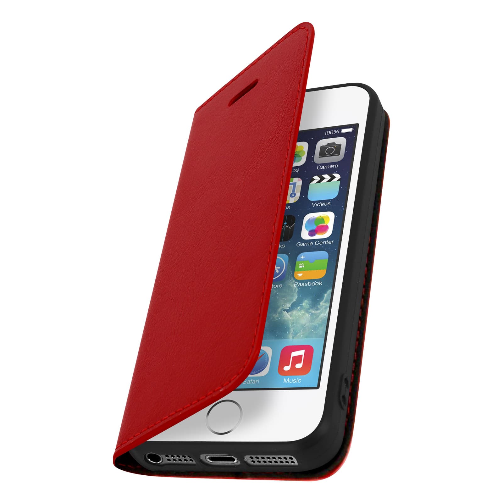 Etui cuir grainé Rouge iPhone SE, 5, 5s