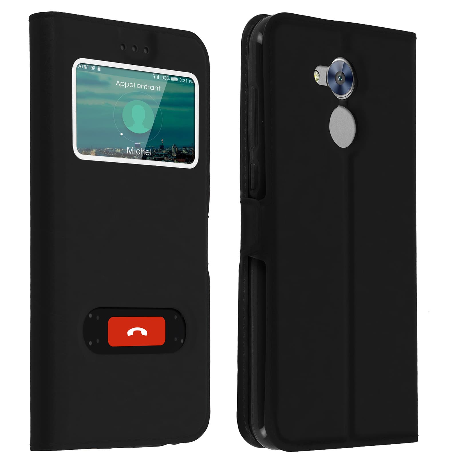 Étui folio double fenêtre noir Honor 6A