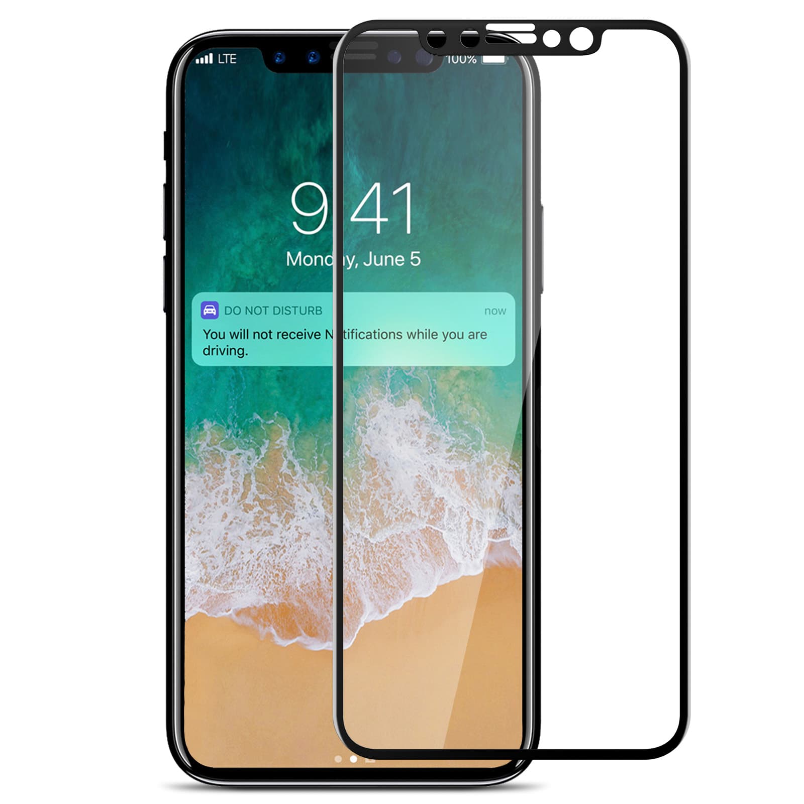 Verre trempé Contour Noir iPhone X et XS