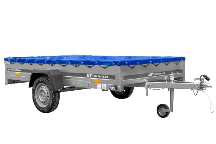 Einachsanhänger auf Federn UNITRAILER Garden 265/R KIPP 264×150 Fahrgestell H-0 blaue Plane