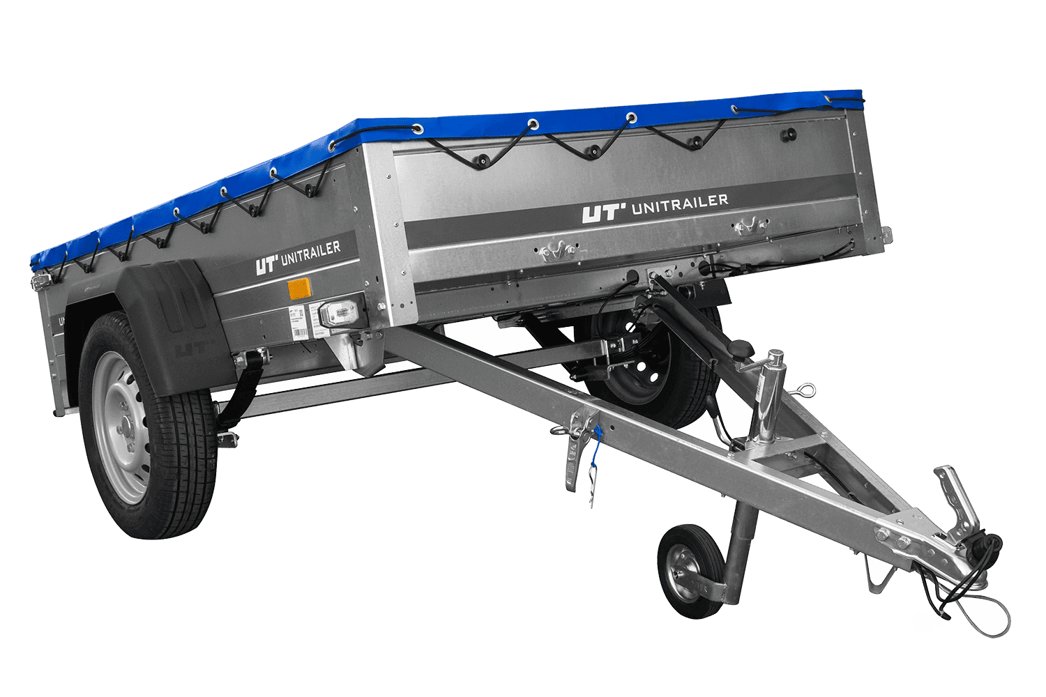 Anhänger auf Federn UNITRAILER Garden 201/R KIPP 200×125 Fahrgestell H-0 blaue Plane 750 kg