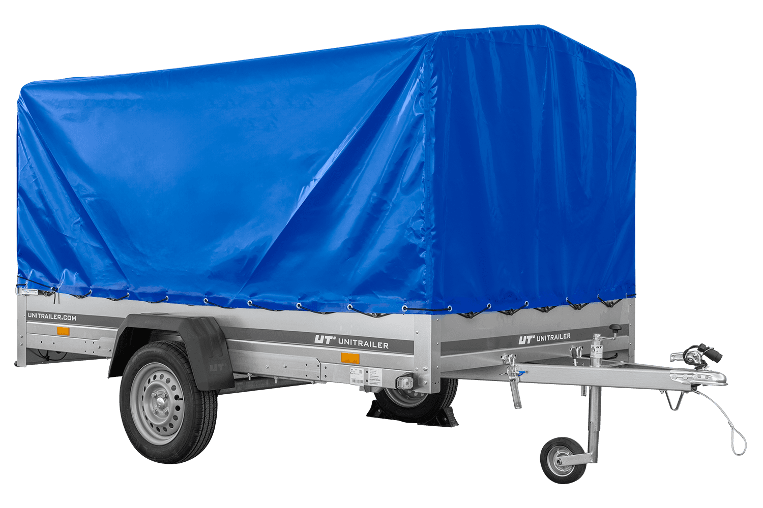 Anhänger auf Federn UNITRAILER Garden 265/R KIPP 264×150 Fahrgestell H-1100 blaue Plane