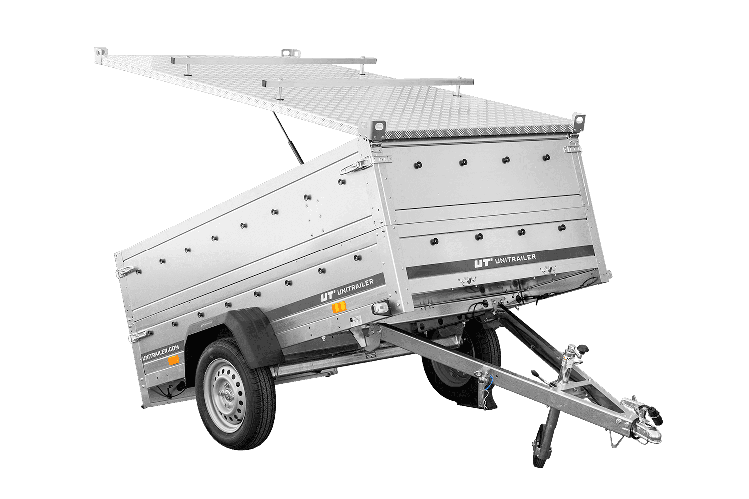 Einachsanhänger 230×125 UNITRAILER GARDEN 230 KIPP BIS Seiten Aluminiumhaube Gesamtgewicht 750 kg
