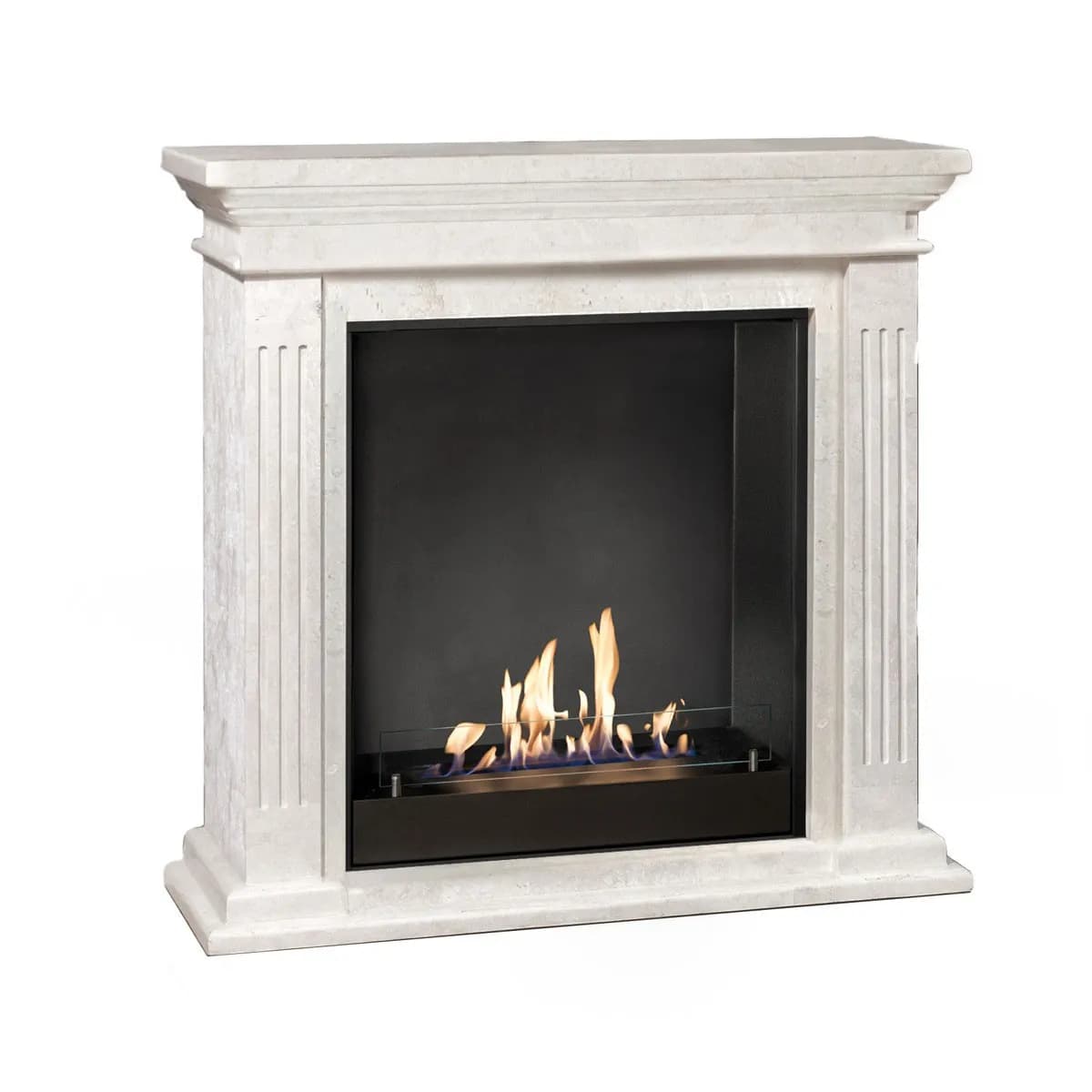 Cheminée Ethanol Cadiz Fossile Stone Blanc - Design Moderne, Inserts Hybride, Électrique et Bio - Garantie 2 ans