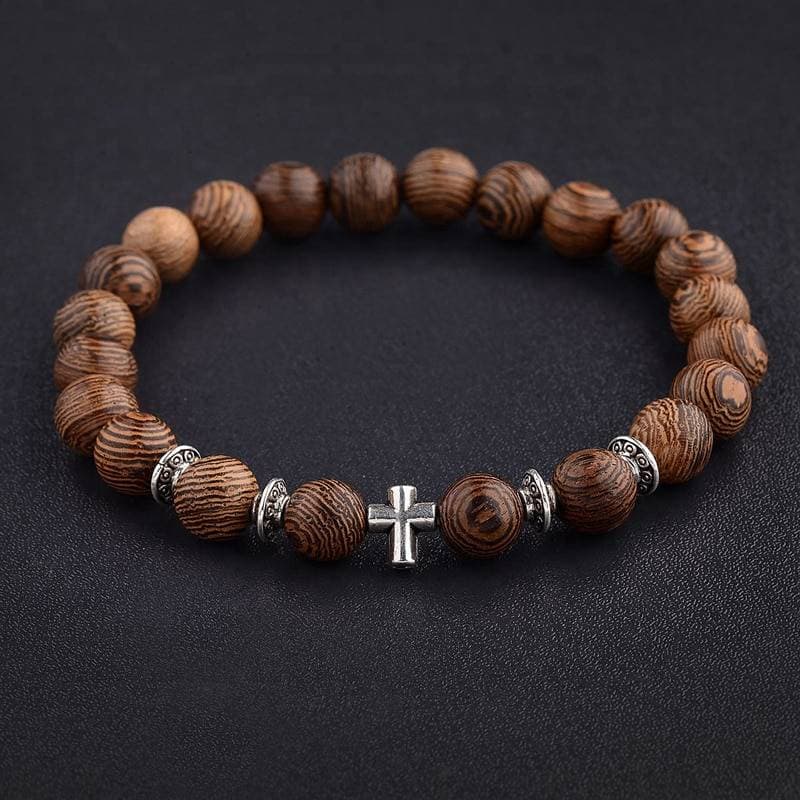 Hot Men Natural Wood Beads Cross Bracelets Onyx ABK040-5