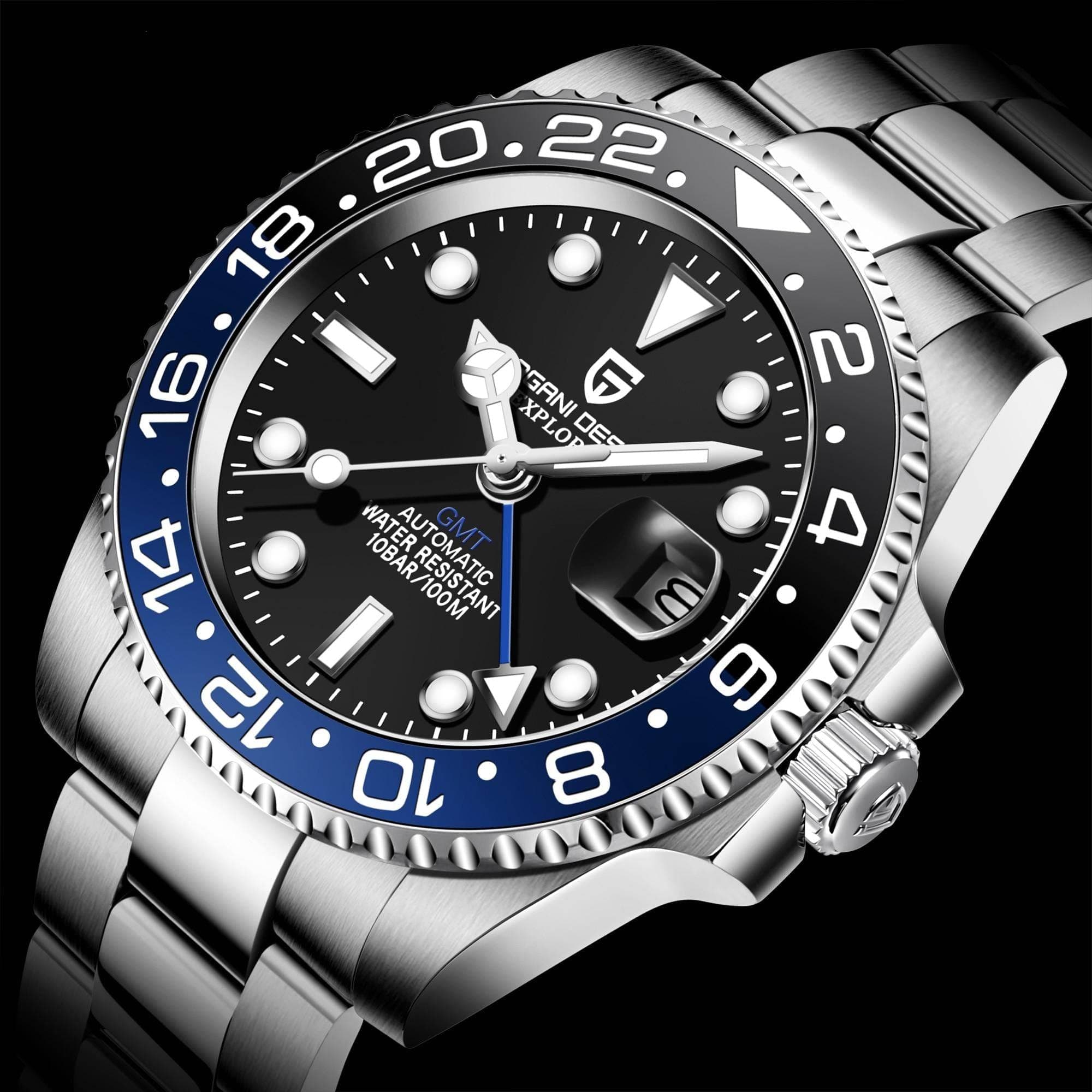 PAGANI DESIGN PD-1662 Luxury Automatic Watch Black Blue Jubilee