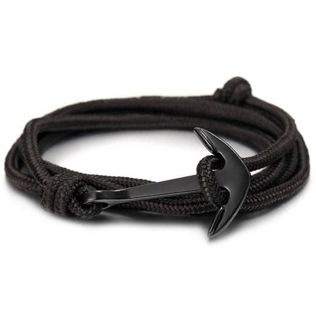 High quality fashion black anchor bracelet men's charm survival rope chain leather AS731 Within US