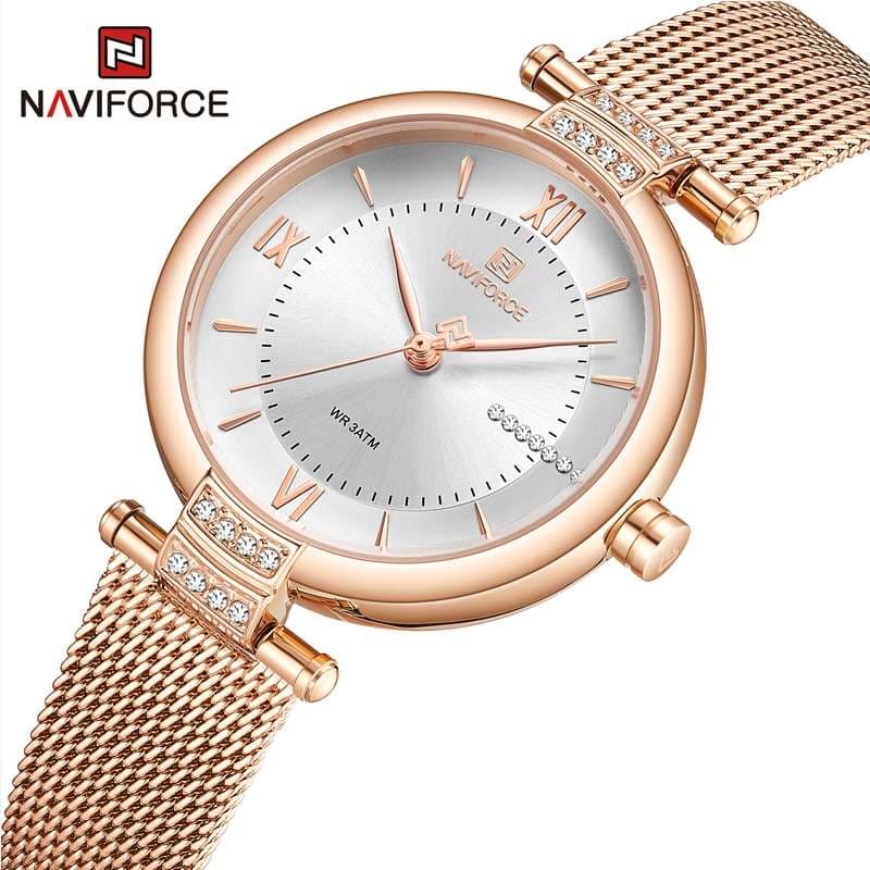 NAVIFORCE Women Watches Luxury Fashion Diamond Ladies Wristwatches Stainless Steel Mesh Strap Female Quartz Watch Girl Relogio RGW-BOX-W