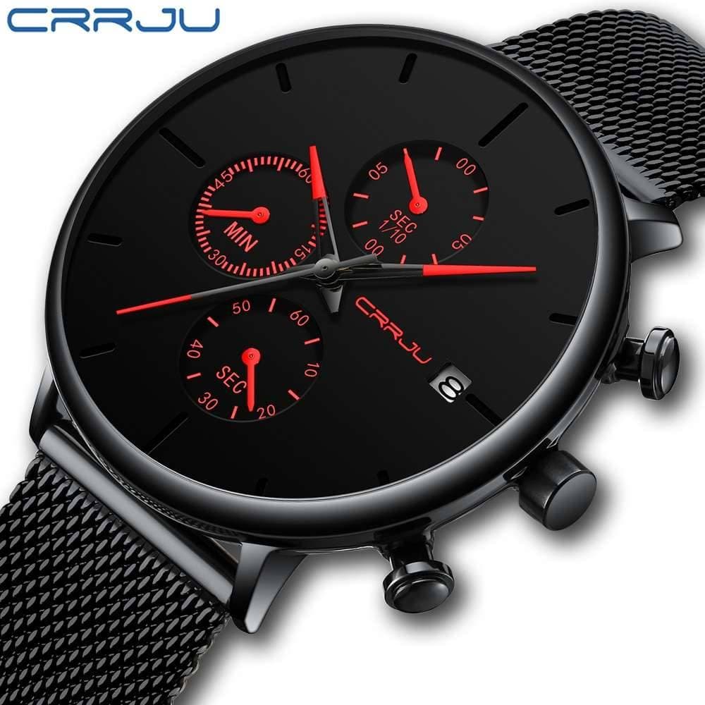 CRRJU Men's Luxury Sport Watch | Stainless Steel Quartz Mesh Strap, Auto Date & Unique Design 2268-red BOX Outside US