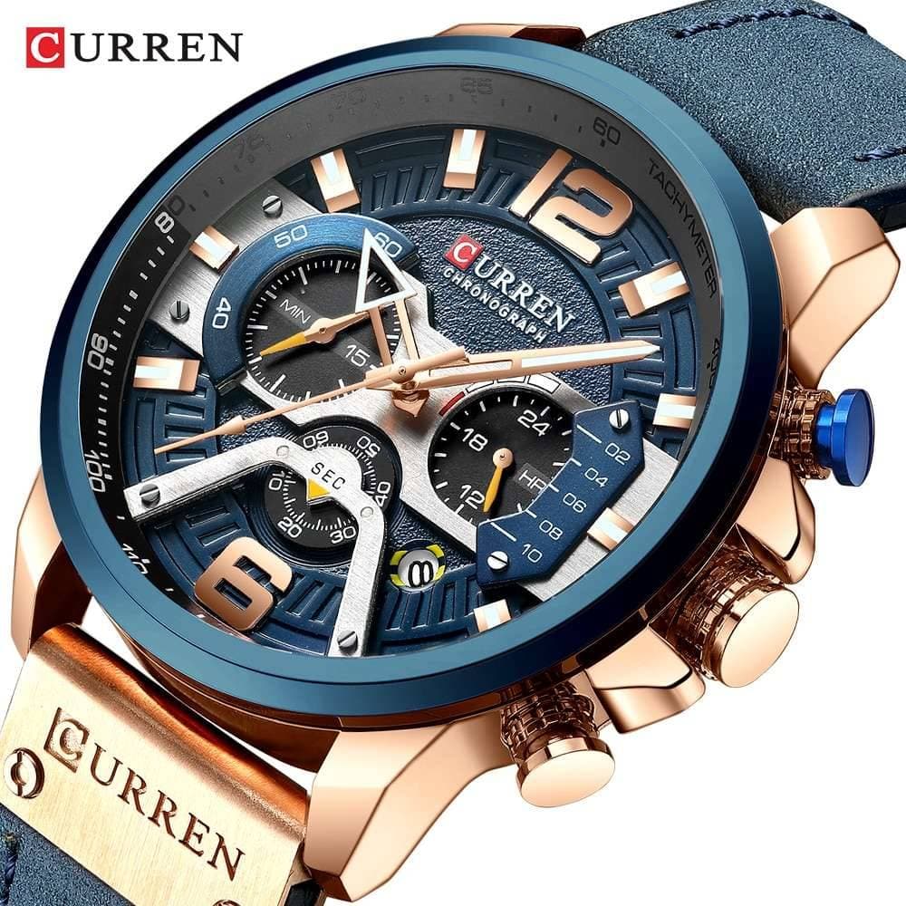 CURREN Men's Luxury Military Leather Sport Watch - Top Brand Chronograph Wristwatch Black black watch Russian Federation