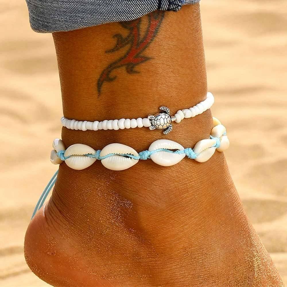 Fashion Blue Rope Shell Anklets For Women Vintage Beads Turtle Charm Anklet Bohemian Bracelets On Leg Chain Summer Beach Jewelry Anklet Bracelet