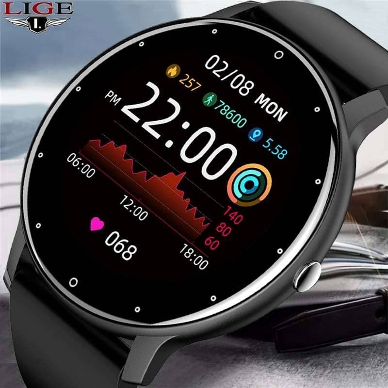 LIGE 2022 Smart Watch Men Full Touch Fitness Tracker IP67 Waterproof Bluetooth for Android iOS Pink Outside US