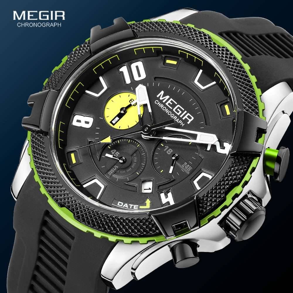 MEGIR Men's Military Sport Chronograph Watch - Waterproof Quartz Wristwatch with Date & 24-Hour Display MN2200G-Black green