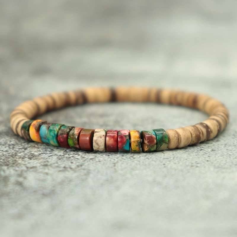 Natural Stone Bracelet Unisex Vintage Wooden Beaded Turquoise