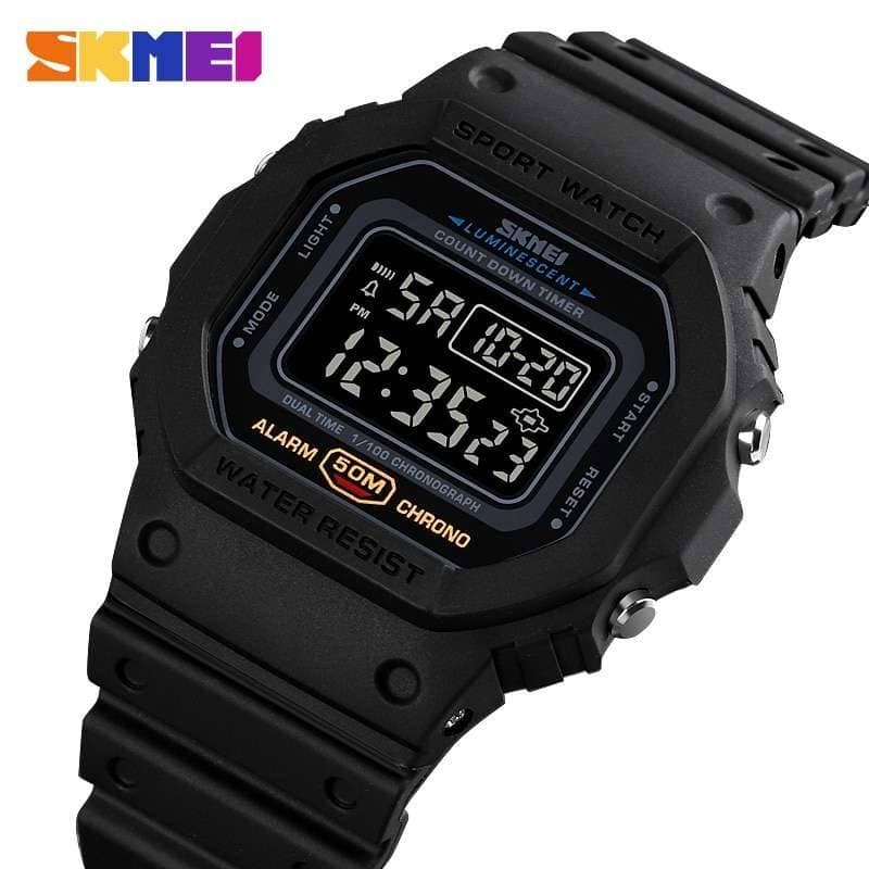 SKMEI Multifunctional Digital Sport Watch for Men - Retro Style, Dual Time, Countdown Timer Wristwatch 1628 Black white Outside US