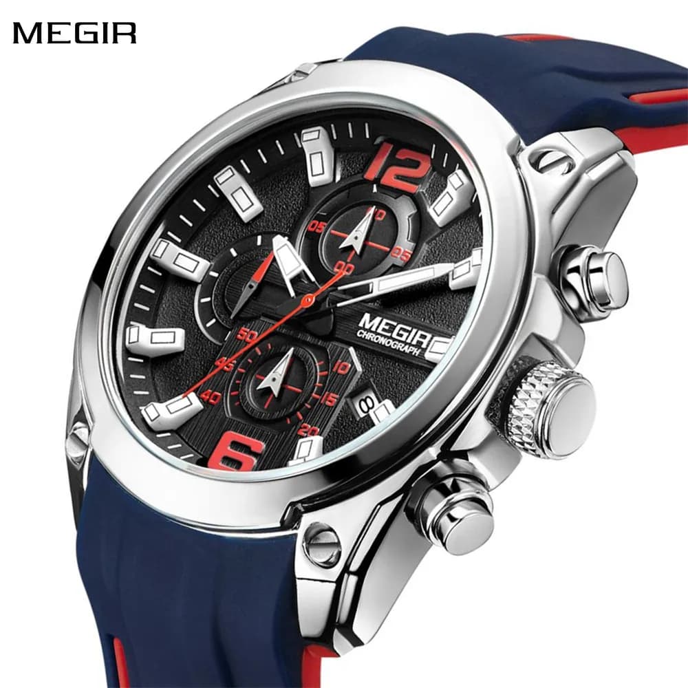 MEGIR 2063: Sporty and Durable Chronograph Watch for Men Silver black