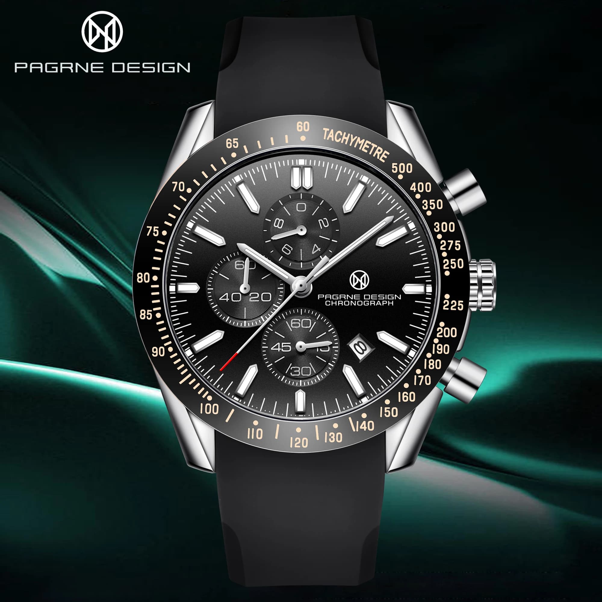 PAGANI DESIGN: Sporty Quartz Watch with Durable Rubber Strap for Men BlackGoldR